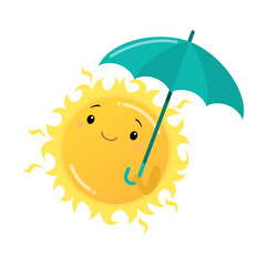 Happy sun holding sun umbrella in hand illustration © greenpicstudio