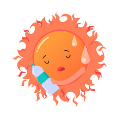 Red tired sun suffering from heat illustration