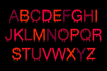 Bloody horror abc alphabet in cartoon style red black colors