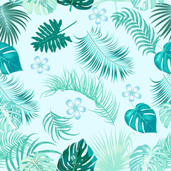 Fototapeta na wymiar Vector tropical seamless pattern on blue background
