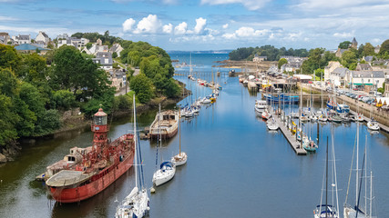 Doarnenez, the port Rhu in Brittany, beautiful aerial view of the harbor, with modern and old ships