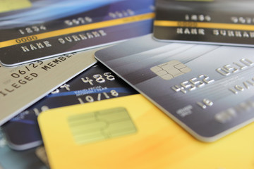 Close up, credit cards for background