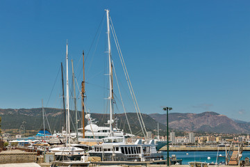Fototapeta na wymiar Ajaccio port lacated next to the Citadel. Corsica island, France.