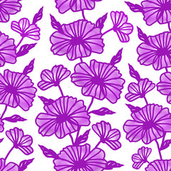 Seamless pattern with purple flowers. Design for cards, invitations, paper, cover, wrapping  and fabric.
