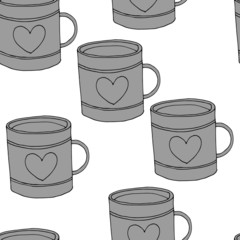 seamless pattern with cups of flowers in gray colors