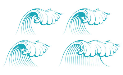 Sea Waves. Ocean Waves collection. Nature Wave Water Storm. Vector graphics to design.