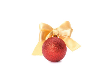 Christmas ball with bow isolated on white background