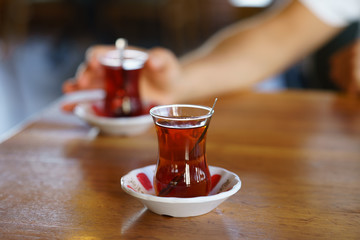 Turkish Tea on classic glass, it is a tradition serve after food any Turkish restaurant in Turkey 