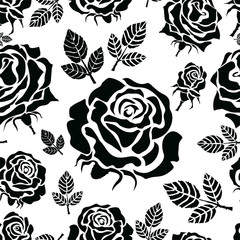 Print vector ornament composed of garden roses of large flowers and buds