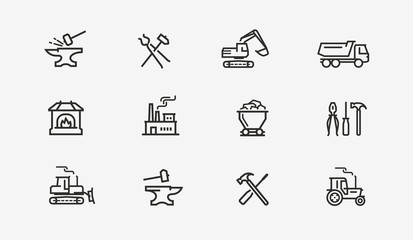 Industry icon set. Factory, manufacture, construction symbol. Vector illustration