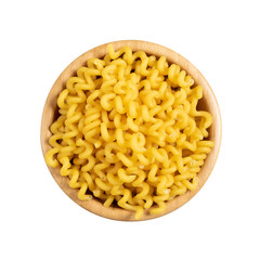 Raw yellow cavatappi pasta isolated on white background