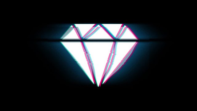 Diamond Symbol on Glitch Led Screen Retro Vintage Display Animation 4K Animation Seamless Loop Alpha Channel.