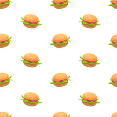 Seamless pattern with burgers, fast food backdrop