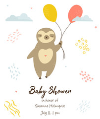 Baby Shower invitation card with cute sloth.