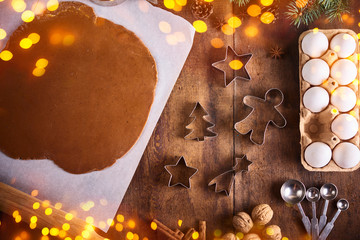 Christmas background. Christmas preparation, kitchen table