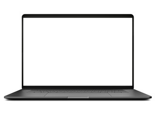 Laptop modern frameless with blank screen isolated on white background