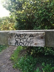 Hand drawn 'not a cycle route' sign