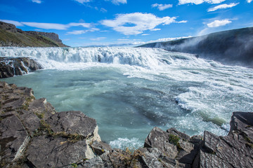 Gullfoss waterfall, upper part of the waterfall. Iceland