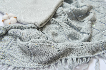 hand-knitted hat and lace snood
