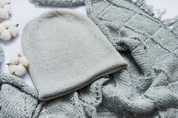 hand-knitted hat and lace snood