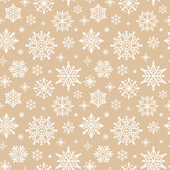 Christmas pattern. Vector seamless pattern with white snowflakes isolated on a light beige background