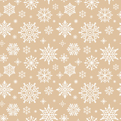 Christmas pattern. Vector seamless pattern with white snowflakes isolated on a light beige background