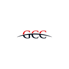 Initial letter GCC, overlapping movement swoosh horizon logo design inspiration in red and dark blue color vector