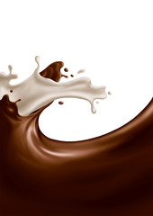 melted chocolate dripping on white background