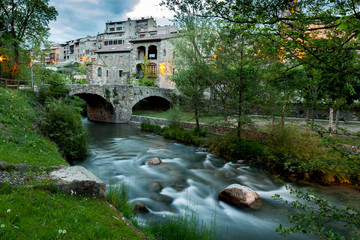 Bridge of the Mill over the river Bastareny in Baga. Rural tourism in Catalonia, Spain.