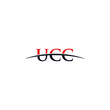 Initial letter UCC, overlapping movement swoosh horizon logo design inspiration in red and dark blue color vector