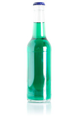 Green soda bottle lemonade soft drink beverage isolated on white