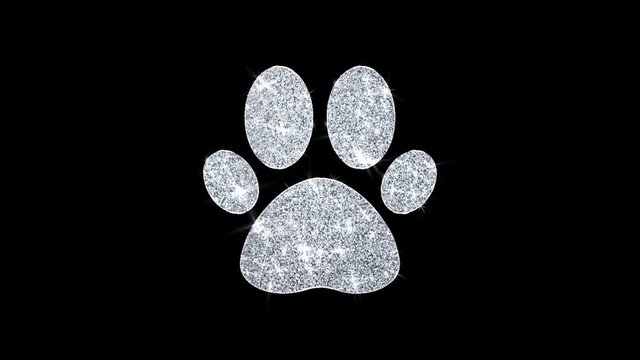 Paw Icon Icon Sparkling Shining White Blinking Particles Diamond Glitter Loop Light 4K Animation Alpha Channel.