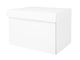 White cardboard box. Closed blank white carton box isolated on a white background