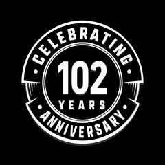 Celebrating 102nd years anniversary logo design. One hundred and two years logotype. Vector and illustration.