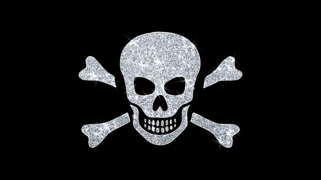 Skull And Crossbones Icon Sparkling Shining White Blinking Particles Diamond Glitter Loop Light 4K Animation Alpha Channel.