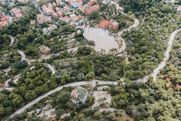 Aerial view of Park Guell in Barcelona Spain 