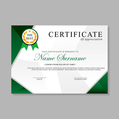 Modern certificate template design with green and white color 