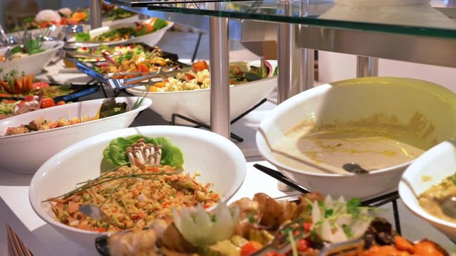 Open Buffet and Salad bar, Close up shot.