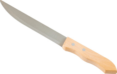 Sharp utility knife with wooden handle isolated on white
