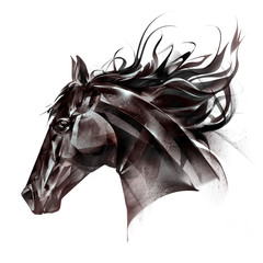 drawn portrait of a horse face on a white background © khius