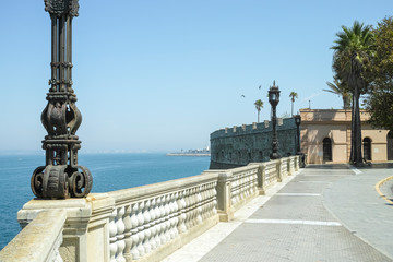 Fototapeta na wymiar Beautiful parks with ocean view in one of oldest city in Europe, Cadiz, Andalusia, Spain