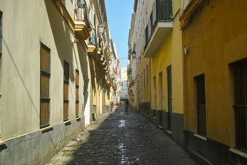 Narrow medieval streets of one of oldest city in Europe, Cadiz, Andalusia, Spain