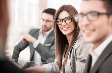Fototapeta premium close up.successful business woman on the background of her colleagues