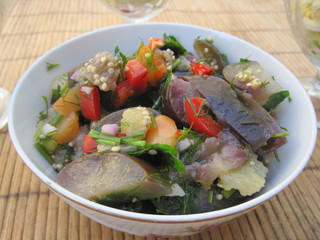 home -made  dish salad with eggplants and tomatoes