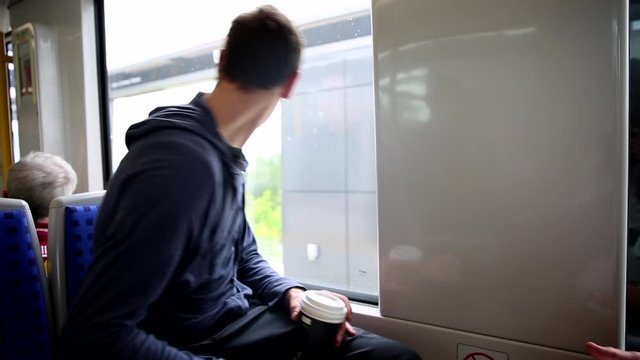 Man arriving at station on  O-Train during grand opening - Ottawa Ontario Canada September 14th 2019