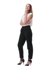 Fototapeta premium in full growth. portrait of a serious young business woman