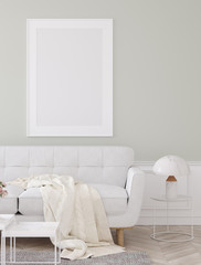 Mock up poster frame in home interior background, Modern style living room, 3D render