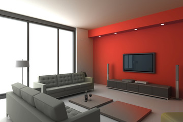 Empty home interiors, copy space mockup illustration, original 3d rendering