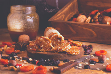 healthy homemade sweets from dried fruits, nuts and honey