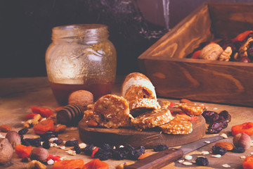 healthy homemade sweets from dried fruits, nuts and honey